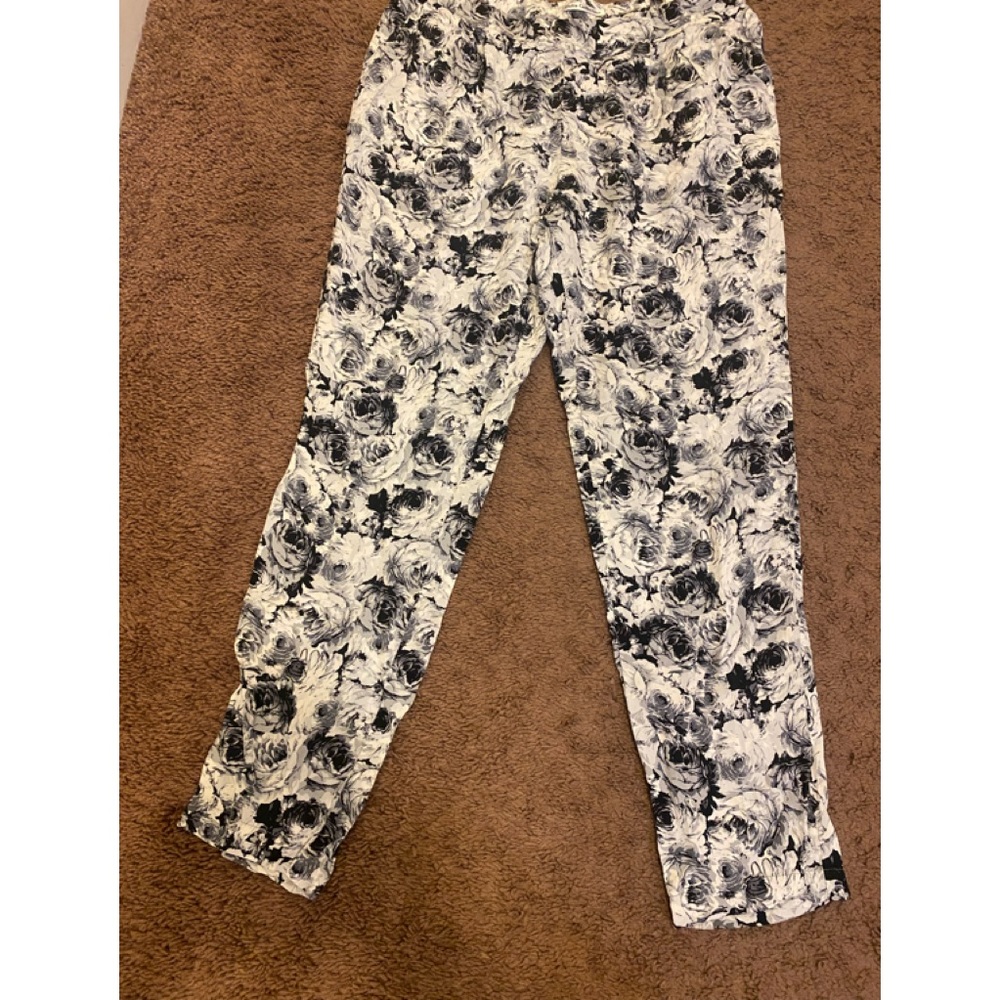 Dalia Collection Black White Floral Pants High Rise Tapered Pleated 8